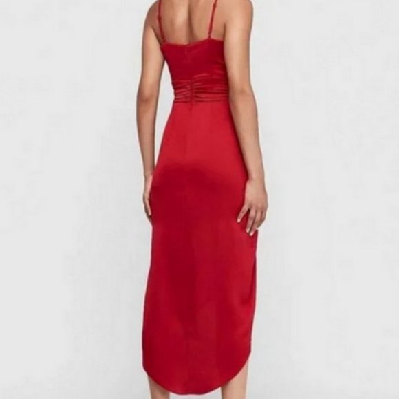 Express Pink Twist Front Knot Wrap Silk Hi-Lo CocktailDress Summer Wedding Guest - Picture 8 of 12